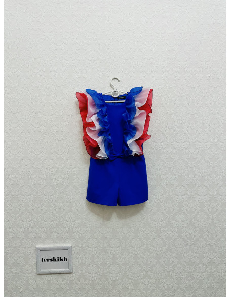 Red white and blue outfit with ruffles/ Patriotic romper/ The Fourth of July jumpsuit/ Independence Day girls outfit