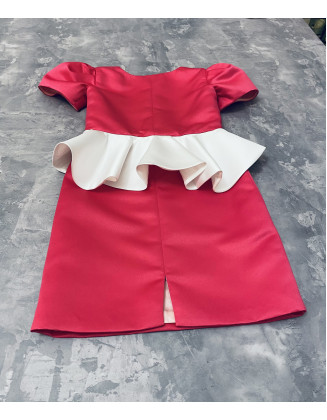 Hot pink white satin girls suit with jacket and skirt/ Peplum jacket/ Girls interview outfit/ Custom pageant suit