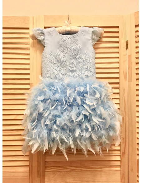 Light blue girls Pageant dress with feathers/ First Birthday Dress/ Flower girl dress/ Party dress/ Toddler dress/ Custom pageant dress