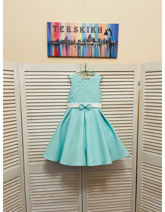 Mint turquoise girl pageant interview dress with white beads/ Pageant outfit/ Toddler cocktail dress/  Custom pageant outfit