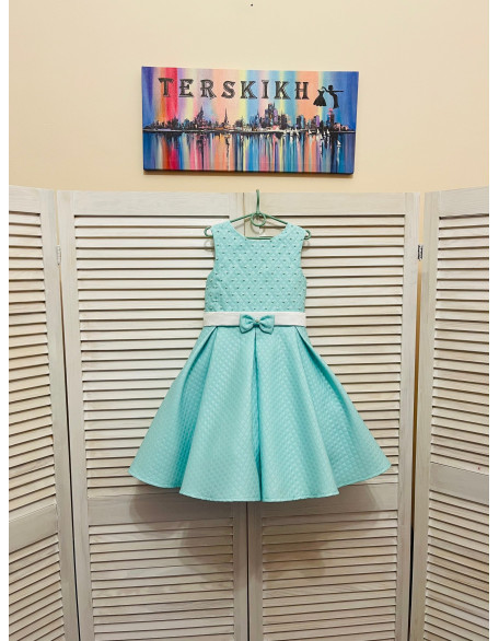 Mint turquoise girl pageant interview dress with white beads/ Pageant outfit/ Toddler cocktail dress/  Custom pageant outfit