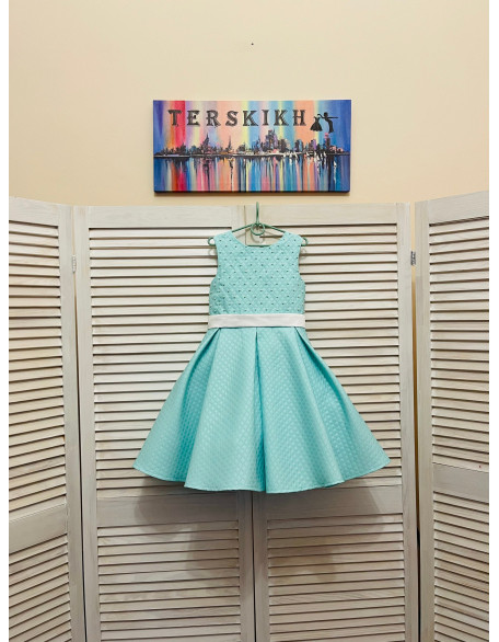 Mint turquoise girl pageant interview dress with white beads/ Pageant outfit/ Toddler cocktail dress/  Custom pageant outfit