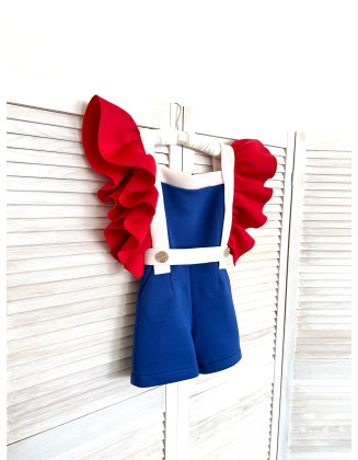 Red white and blue scuba neoprene outfit/ Patriotic romper/ The Fourth of July jumpsuit/ Independence Day girls outfit