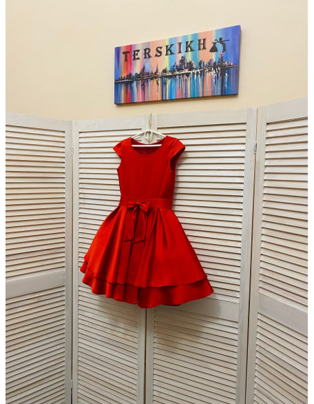 Red pageant interview dress with red belt bow and double skirt/ Toddler dress/ Girl outfit/ Pageant wear/ Custom pageant dress