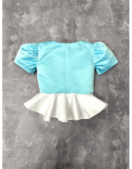 Blue Mint white satin girls suit with jacket and skirt/ Peplum jacket/ Girls interview outfit/ Custom pageant suit