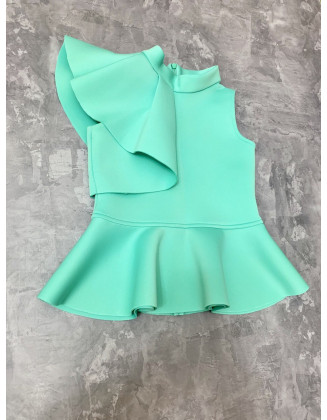 Mint turquoise pageant girl neoprene scuba top with peplum/ Casual top/ Girls casual wear/ Ruffles top/ Custom outfit