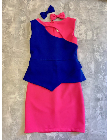 Royal blue hot pink girls suit with top and skirt/ Interview outfit/ Color block/ Girls wear/ Pageant dress/ Custom outfit