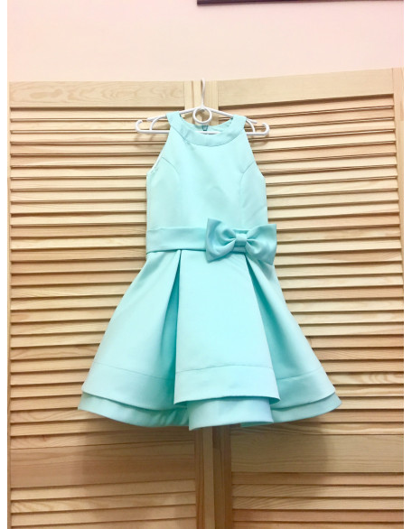 Mint turquoise girl pageant cocktail dress with bow/ Pageant interview outfit/ Toddler cocktail dress/  Custom pageant outfit