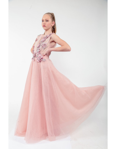 Light pink girl tulle dress/ Flower girl dress/ Teens floor length dress/ Prom Pageant  Wedding Birthday gown/ Custom girl dress