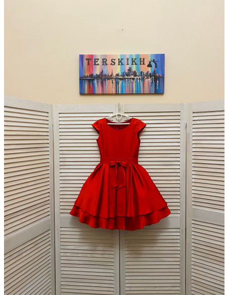 Red pageant interview dress with red belt bow and double skirt/ Toddler dress/ Girl outfit/ Pageant wear/ Custom pageant dress