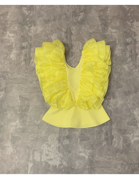 Yellow girl  top with ruffles/ Casual top/ Girls casual wear/ Ruffles top/ Custom pageant outfit