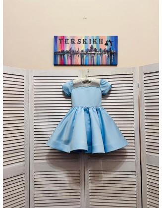 Baby blue pageant cocktail dress with rhinestones/ Knee length dress/ Teens Interview outfit /Custom pageant dress