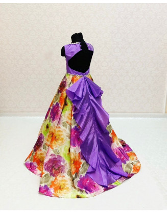 Purple lilac pageant gown/ Taffeta pattern dress/ Floral printed gown/ Floor length dress/ Teens pageant dress/ Evening gown/ Custom outfit