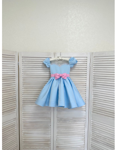 Baby blue and light pink pageant cocktail dress with rhinestones/ Knee length dress/ Teens Interview outfit /Custom pageant dress