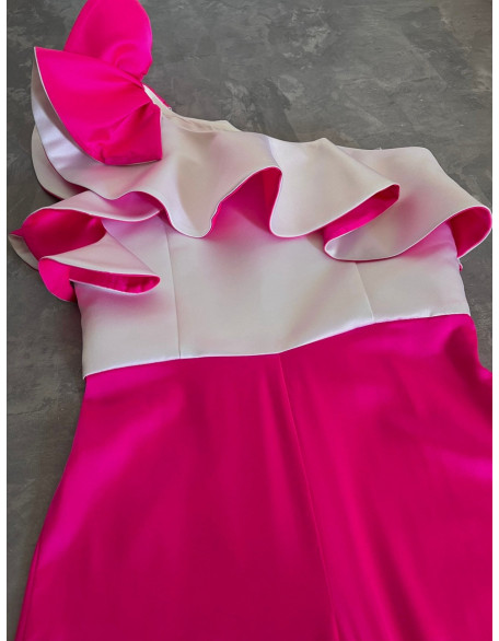 Hot pink and white girl jumpsuit with ruffle/ Appearance jumpsuit/ Girls casual wear/ Ruffles romper/ Custom pageant wear