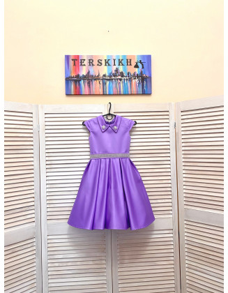 Lilac purple pageant interview dress with pearls belt and collar/ Knee length dress/ Teens Interview outfit /Custom pageant dress