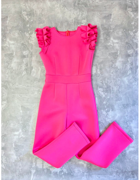 Hot pink girls neoprene scuba jumpsuit with ruffles sleeves/ Casual romper/ Girls casual wear/ Custom pageant outfit