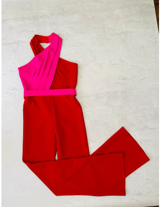 Red and hot pink accent girls jumpsuit / Casual romper/ Girls casual wear/ Interview jumpsuit/ Custom pageant outfit