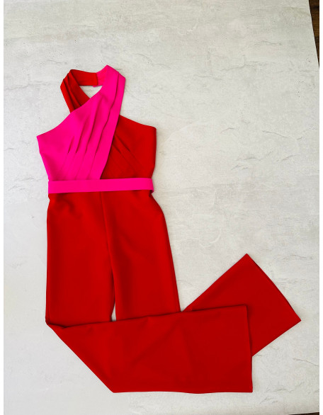 Red and hot pink accent girls jumpsuit / Casual romper/ Girls casual wear/ Interview jumpsuit/ Custom pageant outfit