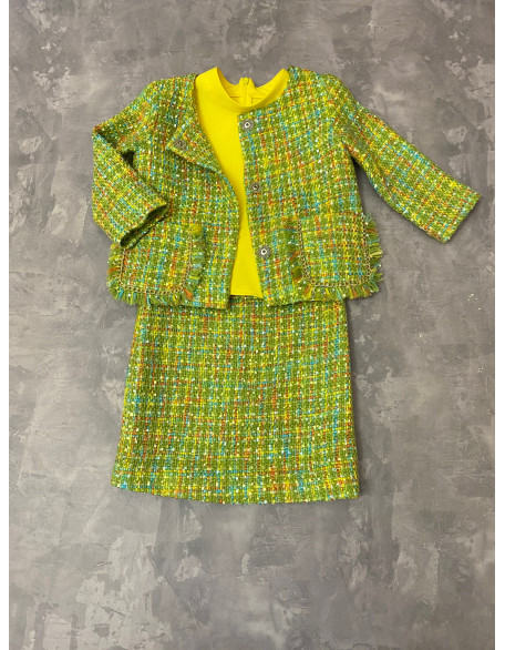 Yellow green tweed three pieces girls pageant suit with top/ Girls interview outfit/ Pageant casual wear/ Custom pageant outfit