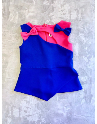 Royal blue hot pink girls suit with top and skirt/ Interview outfit/ Color block/ Girls wear/ Pageant dress/ Custom outfit