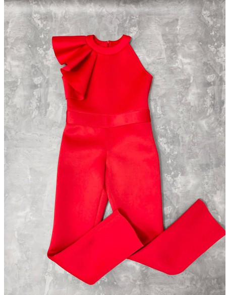 Red girl neoprene scuba jumpsuit with ruffle/ Interview romper/ Girls casual wear/ Ruffles jumpsuit/ Custom outfit