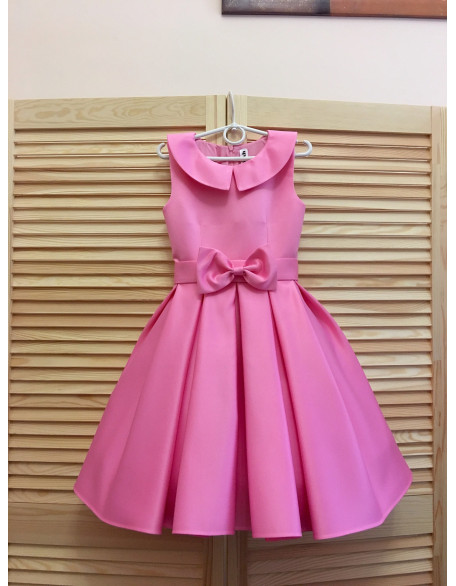 Babble pink pageant interview cocktail dress with bow belt and collar/ Girl Interview outfit /Custom Pageant dresses for girls