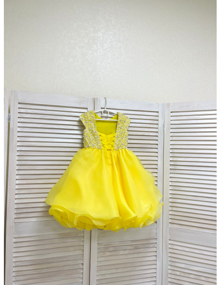 Hot yellow pageant beauty cocktail dress with rhinestones/ Toddler pageant dress/ Beauty dress/ Custom pageant dresses