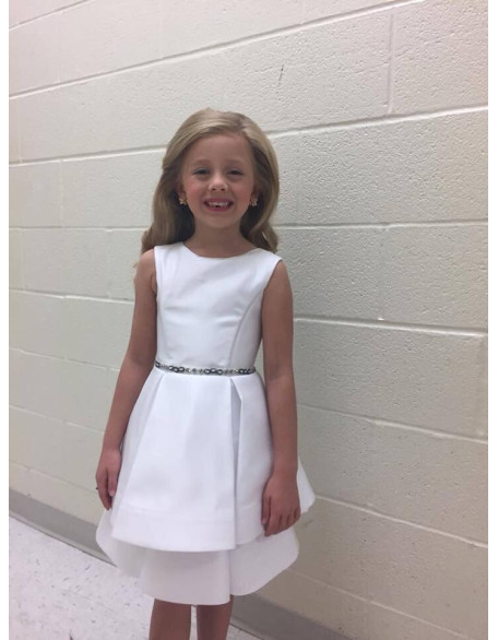 White pageant interview cocktail dress with belt/ Knee length dress/ Girl Interview outfit/ Teens dress/ Custom pageant dresses