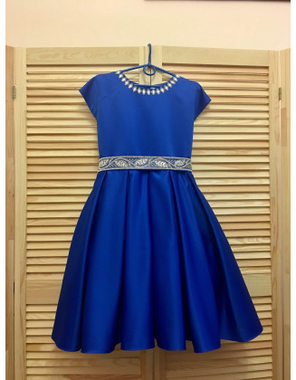 Royal Blue pageant interview cocktail dress with rhinestones belt/ Girls knee length dress/ Interview outfit/ Custom pageant dresses