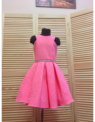 Neon hot pink pattern pageant interview dress with rhinestones belt/ Pageant girls dress/ Cocktail dress/ Custom pageant dress