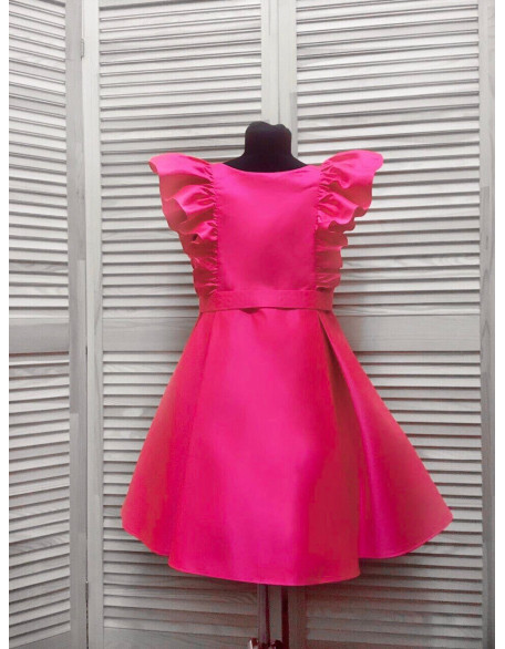 Neon pink pageant cocktail interview dress with ruffles/ Pageant outfit/ Teens cocktail dress/  Custom pageant dresses