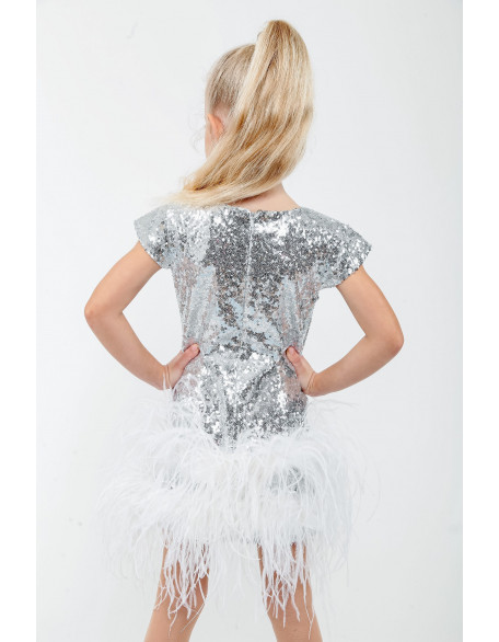 Silver sequins girl feathers dress/ First Birthday outfit/ White Wedding  Boho dress/ Toddler infants dress/ Baby girl dress/ Custom dress