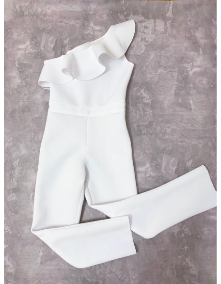 White girl neoprene scuba jumpsuit with ruffle/ Casual romper/ Girls casual wear/ Ruffles off shoulder jumpsuit/ Custom outfit