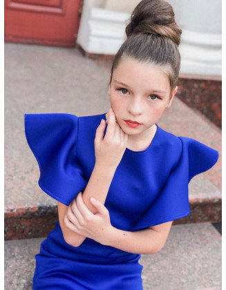 Royal blue girl neoprene scuba dress with ruffle sleeves/ Interview dress/ Girls casual wear/ Ruffles dress/ Custom pageant outfit