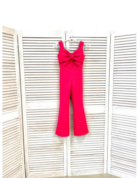 Hot coral girls casual neoprene scuba  jumpsuit with big bow/ Casual romper/ Girls casual wear/ Custom pageant outfit