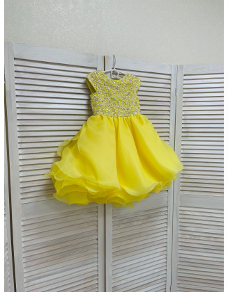 Hot yellow pageant beauty cocktail dress with rhinestones/ Toddler pageant dress/ Beauty dress/ Custom pageant dresses