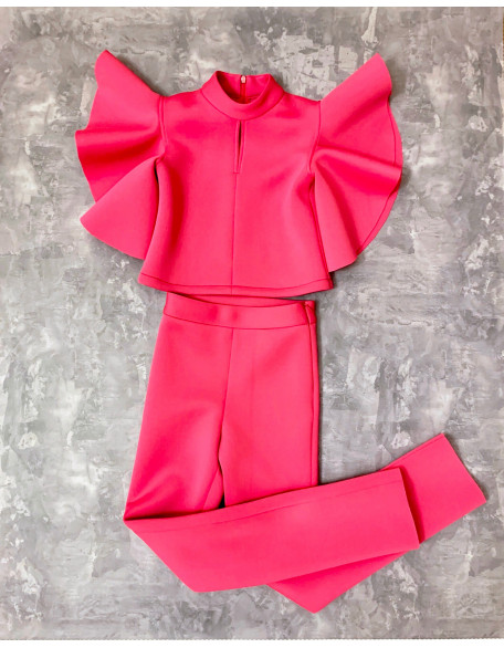 Hot pink pageant neoprene scuba interview suit/ Top with sleeves and pants/ Girls Interview outfit/ Pageant wear/ Custom pageant suits