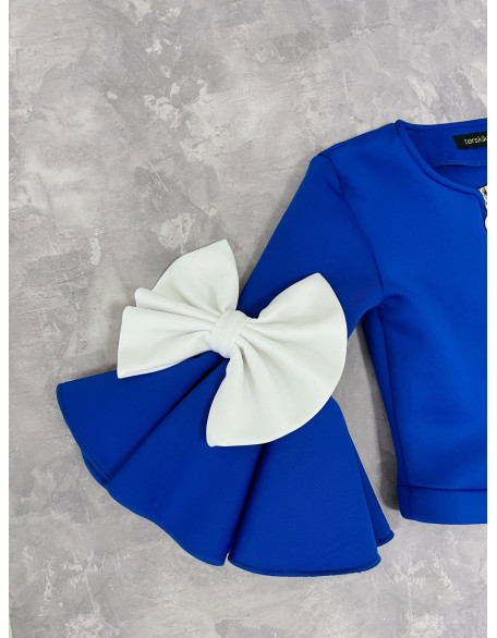 Royal blue and white girls suit with jacket bell sleeves and shorts/ Casual pageant outfit/ Girls casual wear/Scuba suit/ Custom outfit