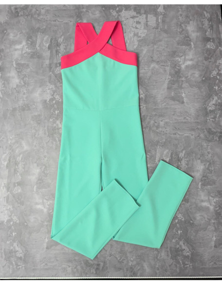 Mint and hot pink pageant jumpsuit/ Turquoise romper/ Girls casual outfit/ Pageant casual wear/ Custom pageant outfit