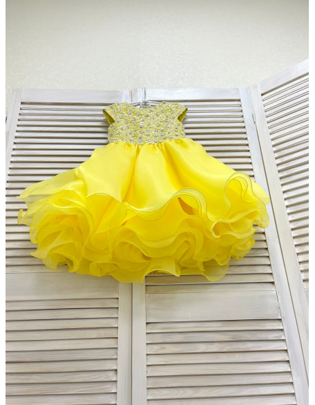 Hot yellow pageant beauty cocktail dress with rhinestones/ Toddler pageant dress/ Beauty dress/ Custom pageant dresses