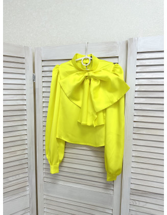 Yellow girl blouse with big bow/ Casual top/ Girls casual wear/ Sleeves top/ Custom pageant outfit