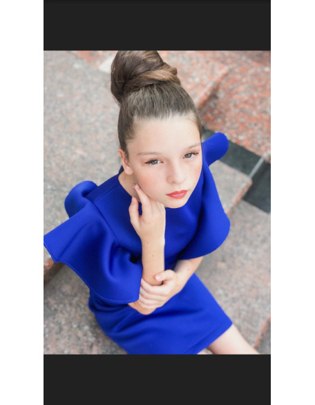 Royal blue girl neoprene scuba dress with ruffle sleeves/ Interview dress/ Girls casual wear/ Ruffles dress/ Custom pageant outfit