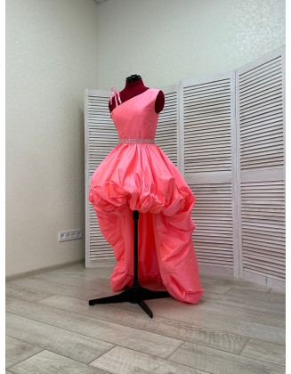 Neon pink taffeta high low one shoulder girls dress/ Fun fashion dress/ Runway dress/ Custom pageant dresses