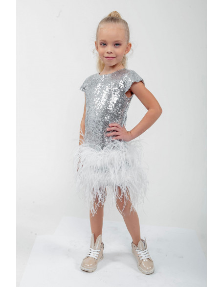 Silver sequins girl feathers dress/ First Birthday outfit/ White Wedding  Boho dress/ Toddler infants dress/ Baby girl dress/ Custom dress