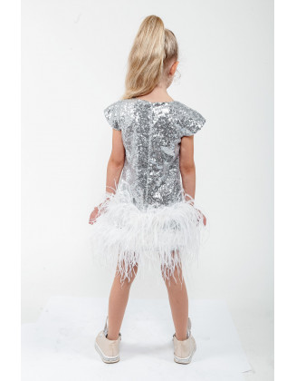 Silver sequins girl feathers dress/ First Birthday outfit/ White Wedding  Boho dress/ Toddler infants dress/ Baby girl dress/ Custom dress