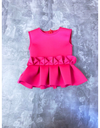 Hot pink girl neoprene scuba top with peplum/ Casual top/ Girls casual wear/ Ruffles top/ Custom pageant outfit