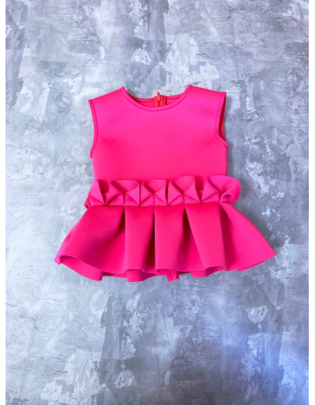 Hot pink girl neoprene scuba top with peplum/ Casual top/ Girls casual wear/ Ruffles top/ Custom pageant outfit