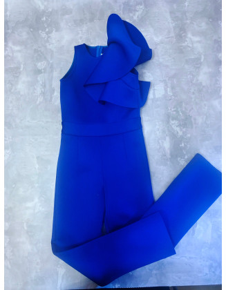 Royal blue girl neoprene scuba jumpsuit with ruffle/ Interview romper/ Girls casual wear/ Ruffles romper/ Custom pageant outfit