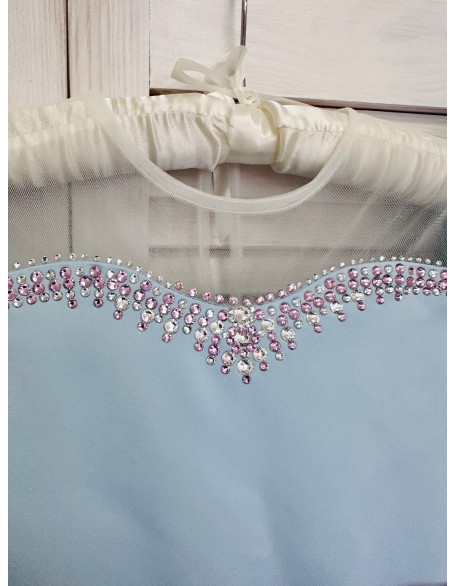 Baby blue and light pink pageant cocktail dress with rhinestones/ Knee length dress/ Teens Interview outfit /Custom pageant dress